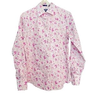 Lands End Supima Cotton Floral Button Down Shirt Western 2 No Iron Equestrian